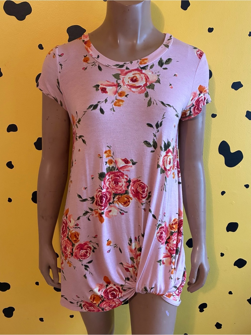 Love Kuza Pink Floral Mini Dress Knot Front Short Sleeve Small Spring Summer